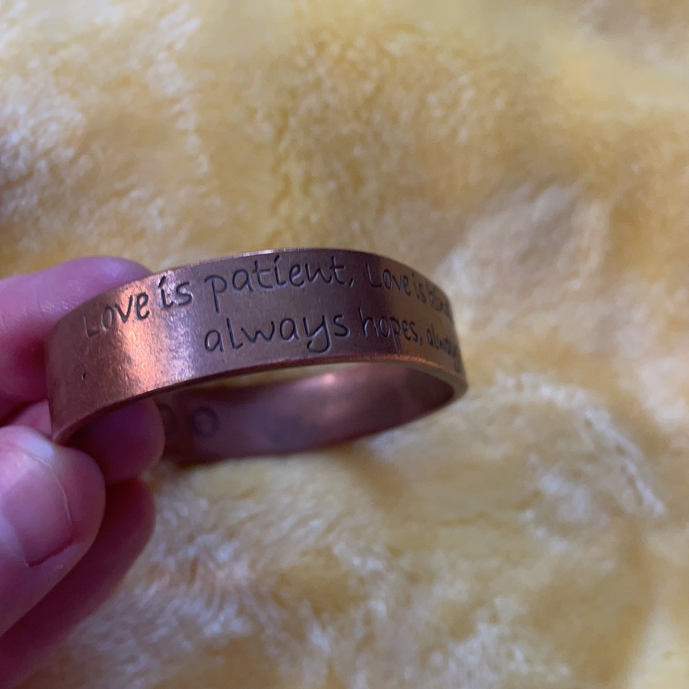 Solid Copper Cuff 1 Corinthians 13:4 Origami Owl - image 3